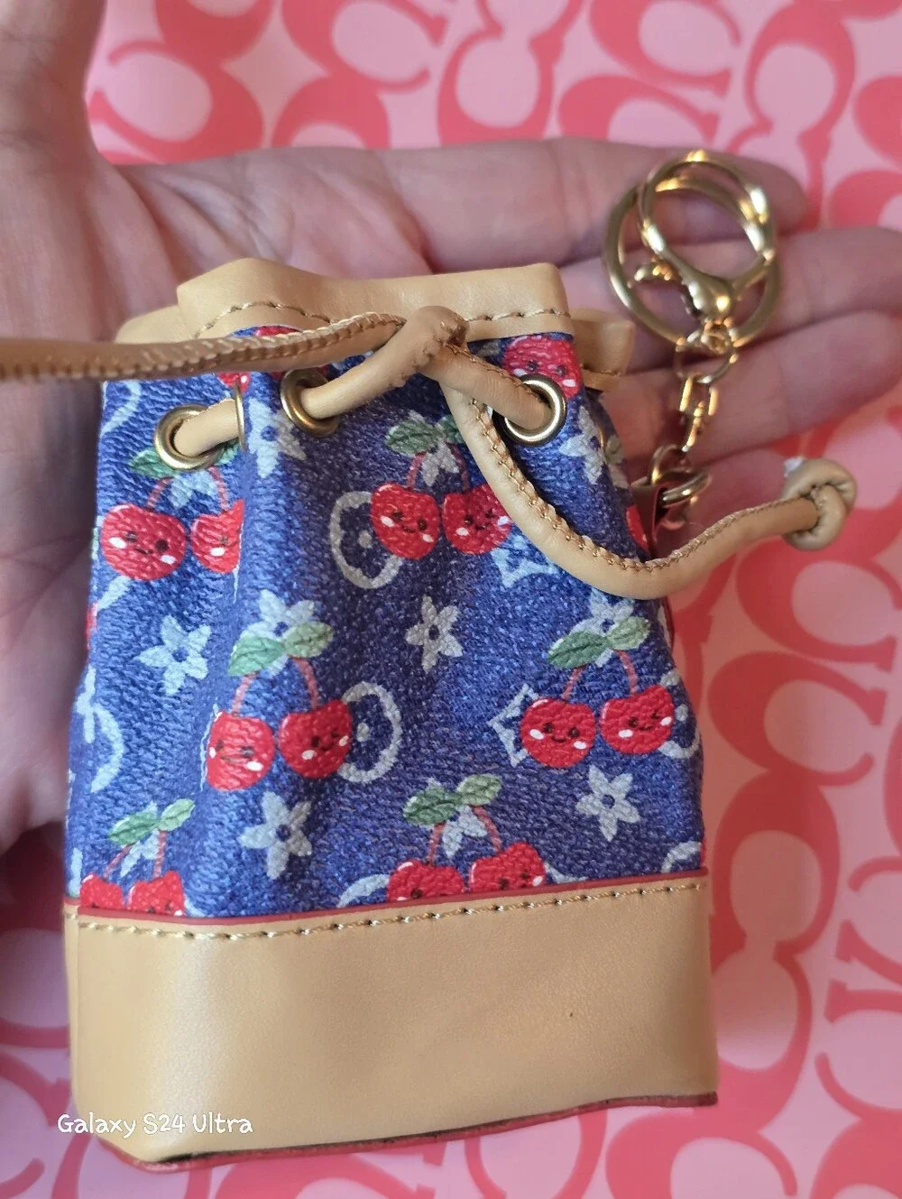 Cherry Decor Cinch Coin Pouch Bag Charm/ Keychain NEW